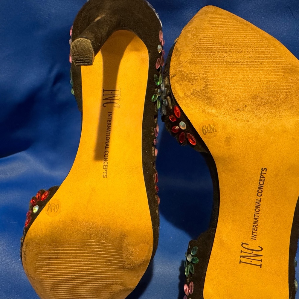INC International Concepts Women's Black Heels with Colorful Embellishments